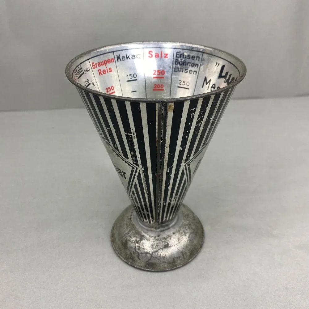 VTG Luchs Messbecher Measuring‎ Cup Silver Black Art Deco Graphic 1950's 6x4.5